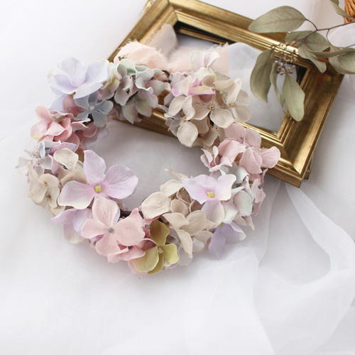 紫陽花の花冠* ベビー • キッズ花かんむり くすみピンク × グレージュ 