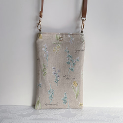 スマホショルダー カフェ風フラワー×モカ/ポシェットスマホポーチ/合皮ショルダーストラップ　長さ調整可能◎ギフト 4枚目の画像