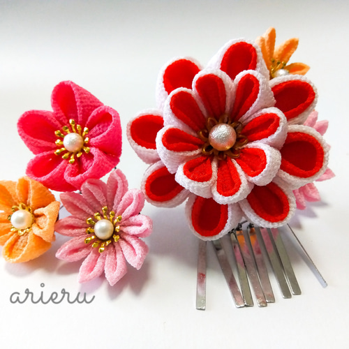 つまみ細工七五三髪飾り 七歳さん 卒業式 十三参り ヘアピン arieru
