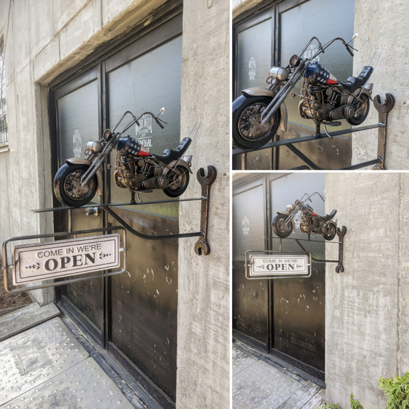 アメリカンバイク  バイク屋 壁掛け看板  OPEN&CLOSED サインボード  #スパナ ブラケット  #ハーレー 6枚目の画像