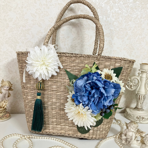 ♢フラワータッセル付き♢夏のフラワーかごバッグ♡ かごバッグ