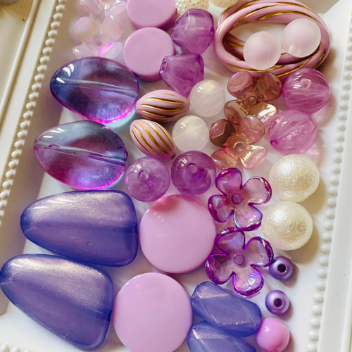 No.1348 アクリルビーズ パープル系 19ペア ピアス・イヤリング 
