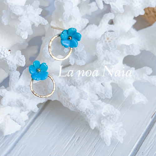 希少 ターコイズ フラワーピアス 14kgf 新作Week2023 ハワイ発送