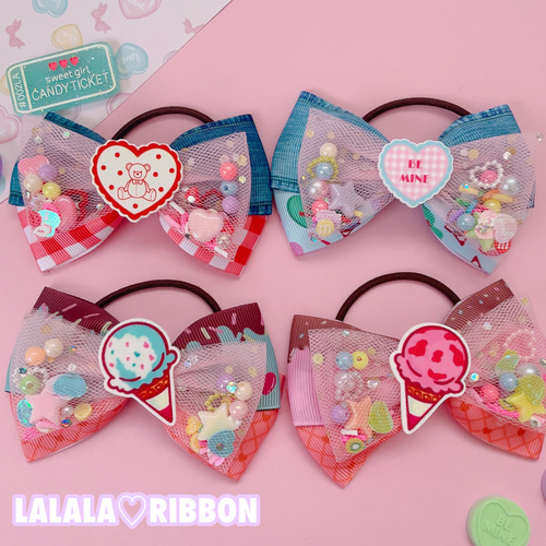ハートレース♡ ゆめかわ チュールリボン ポニー用
