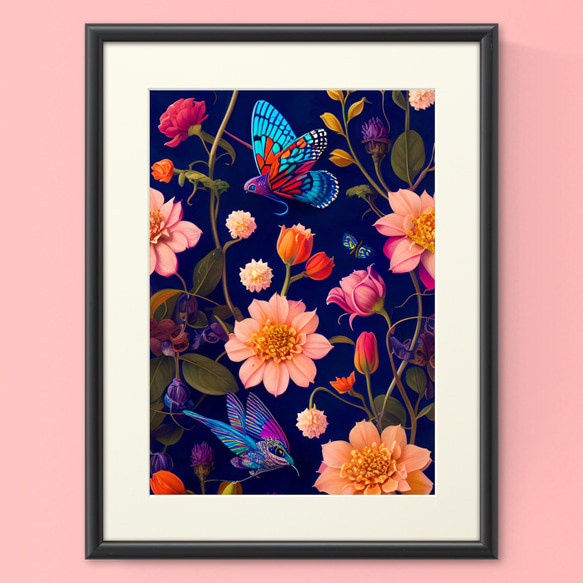北欧のカラフルで色鮮やかな花柄に飛び交う神秘的な蝶のような鳥 長財布ポーチ 本革 14枚目の画像