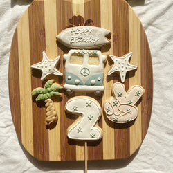 【ブルー】70's LOVE &PEACEアイシングクッキー6点セット 2枚目の画像