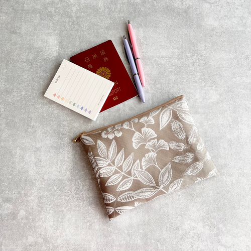 3点限定】フランス生地 ジャガード織り 大きめサイズ フラットポーチ