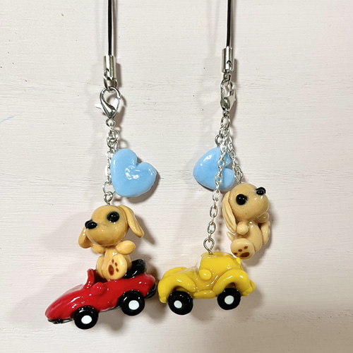 樹脂粘土レジン〜粘土細工 車と犬ちゃんキーホルダー 多肉植物 ちねっ