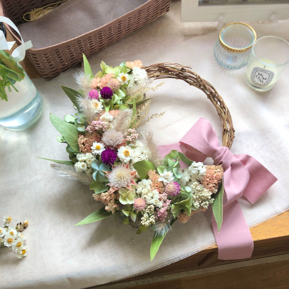 Natural＊やさしいピンク色のリース母の日☆ドライフラワーリース