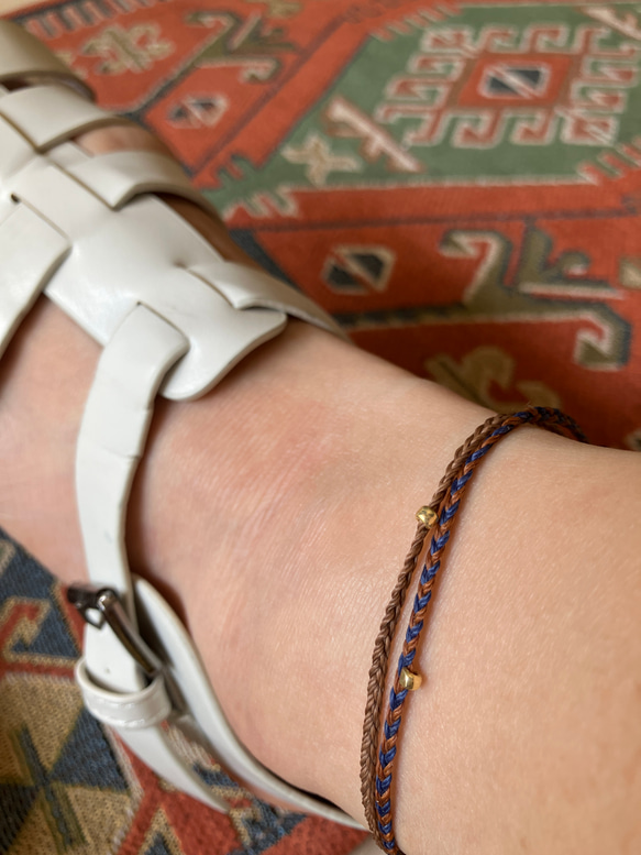 Set of 2 Anklets – navy blue x brown/light brown 1枚目の画像