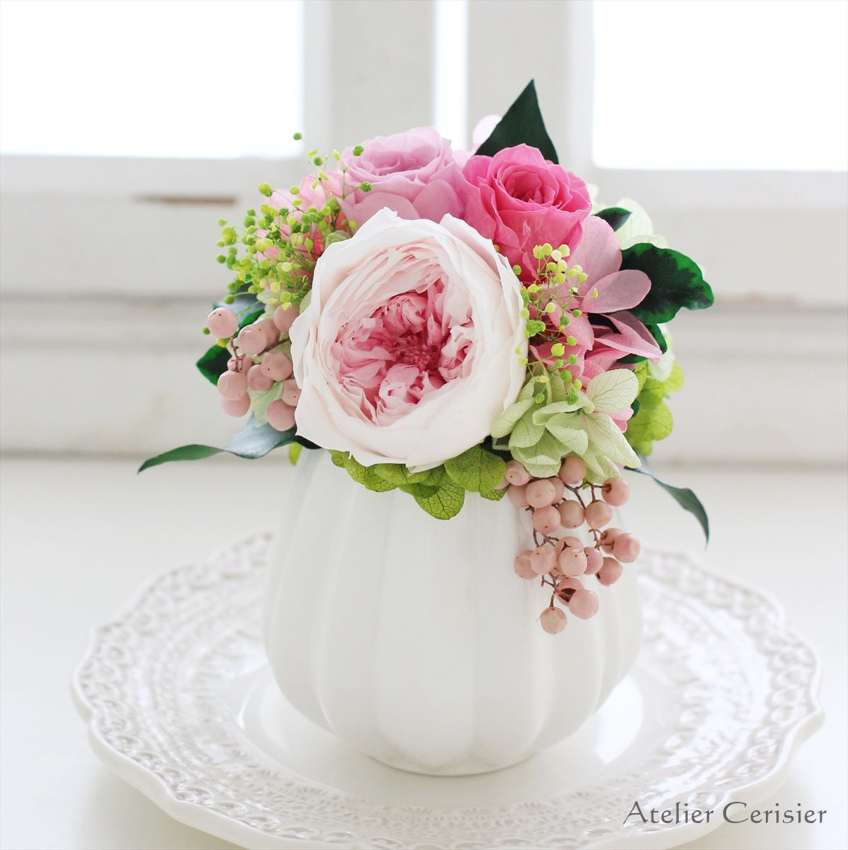 プリザーブドフラワー＜フルーレット＞シャンパンピンク バラ ミニアレンジ【お祝い】