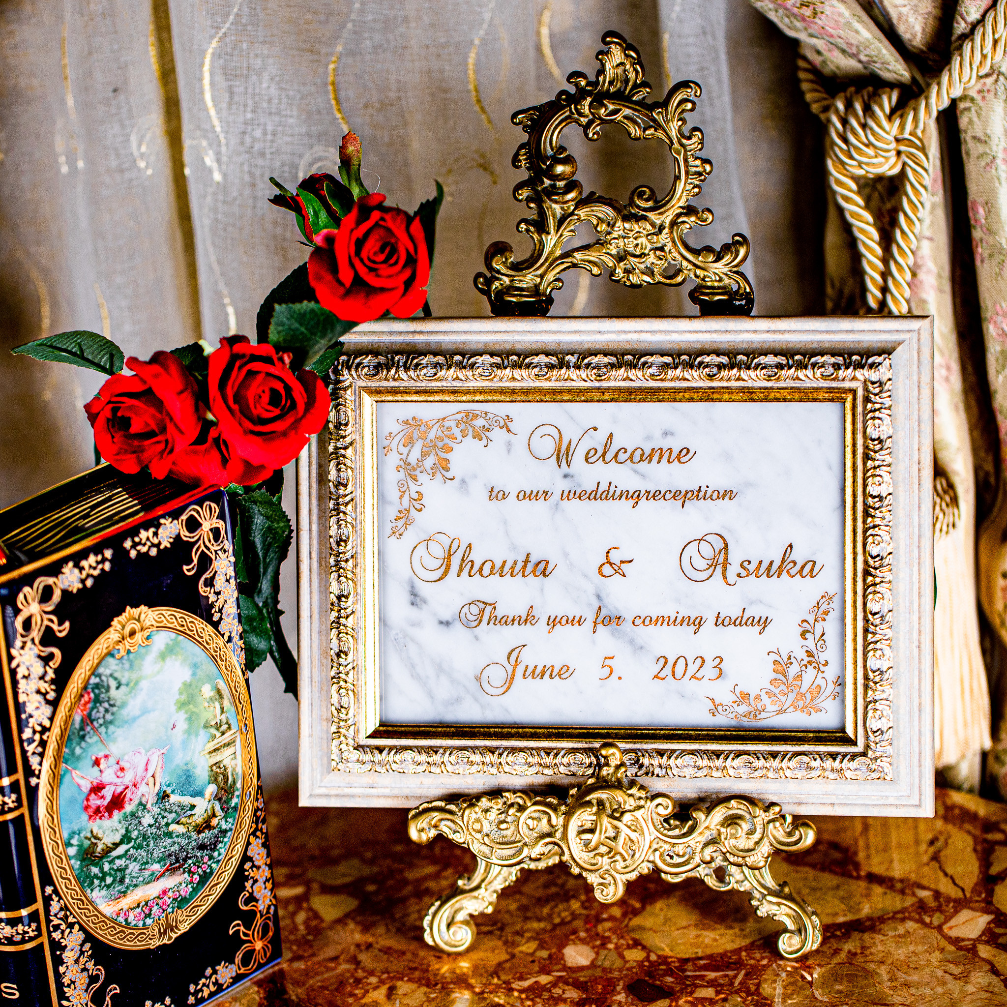 高級大理石ウェルカムボード・Mサイズ・レーザー文字