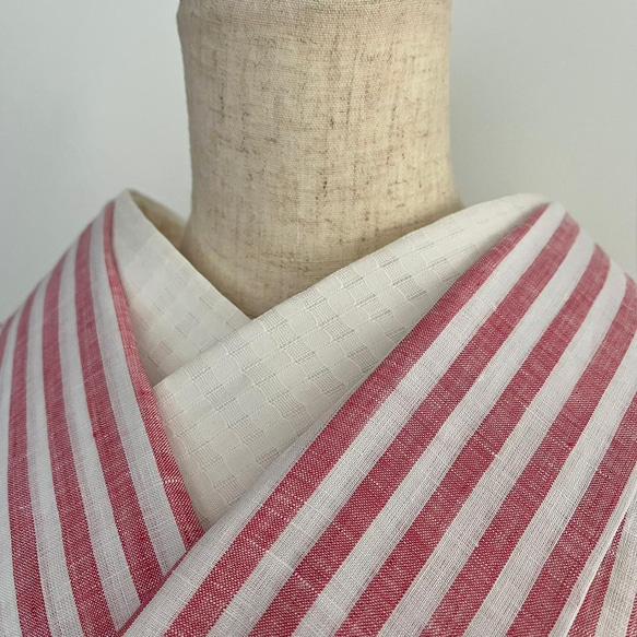 半衿 変わり格子の紋織 オフ白のレース 半襟 からみ織り 洗える シンプル 4枚目の画像