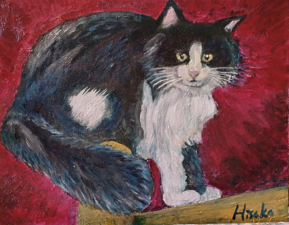 猫　油彩画   F6  410×318×2 キャンバスにoil　画家オリジナル 2枚目の画像