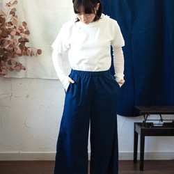 亞麻 &amp; 棉質夏季靛藍染色闊腿褲 第2張的照片