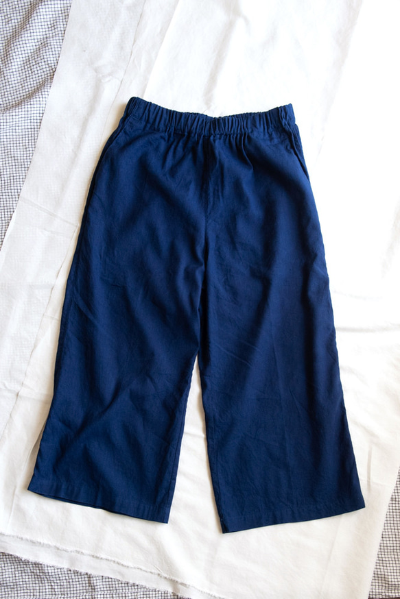 亞麻 &amp; 棉質夏季靛藍染色闊腿褲 第8張的照片
