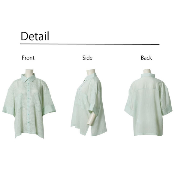 Etranze ꕤ條紋圖案短袖外套襯衫，採用透明的季節性材料製成 et10484613 第12張的照片