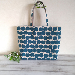 りんごドット　軽くて洗えるエコバッグ　レトロブルー　コットン　サブバッグ 10枚目の画像