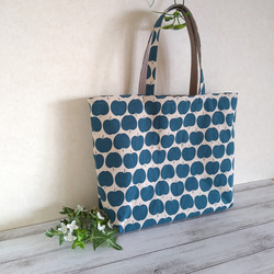 りんごドット　軽くて洗えるエコバッグ　レトロブルー　コットン　サブバッグ 6枚目の画像