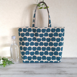 りんごドット　軽くて洗えるエコバッグ　レトロブルー　コットン　サブバッグ 5枚目の画像