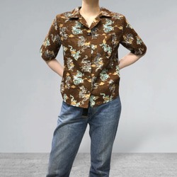 龍　和柄コットンシャツ:ブラウン 2枚目の画像