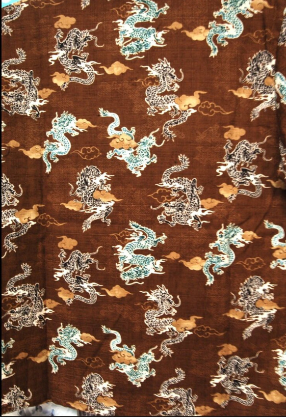 龍　和柄コットンシャツ:ブラウン 5枚目の画像