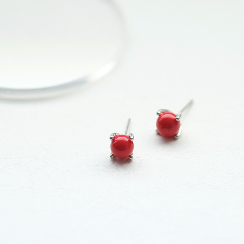 赤珊瑚 爪留め ピアス イヤリング シルバー925