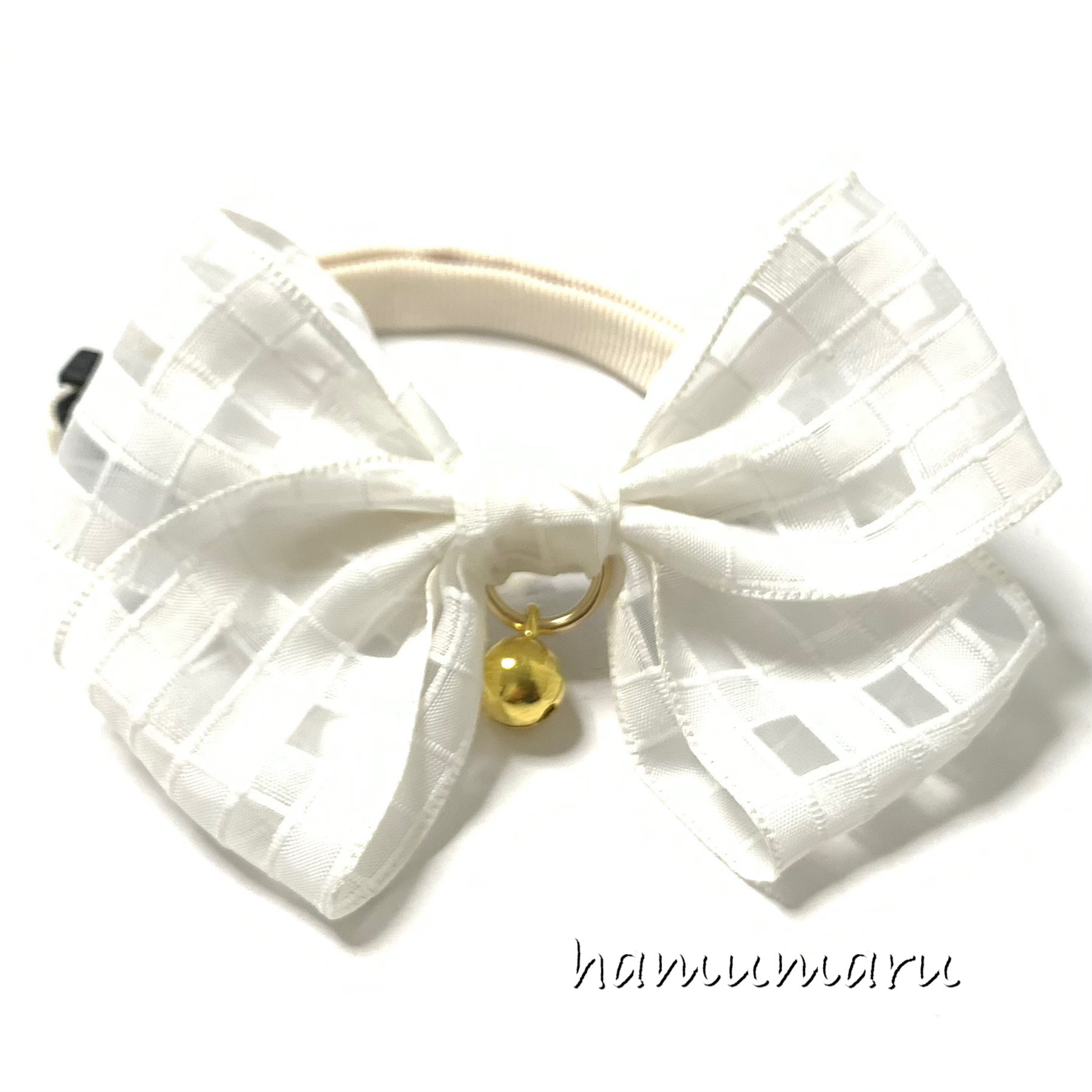 シングルリボン、レースフラワー(ホワイト)わんちゃん猫ちゃん用首輪