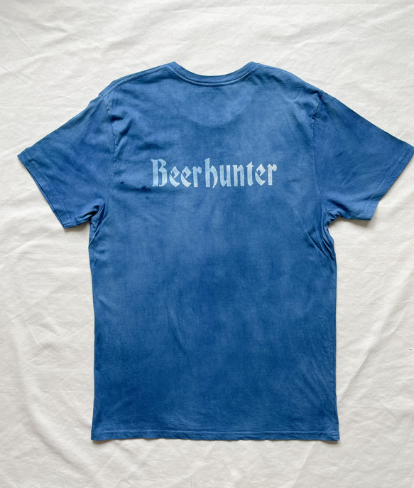 送料無料 藍染 BEER HUNTER ビール好きに!  オーガニックコットンTシャツ 鹿 絞り染め 3枚目の画像