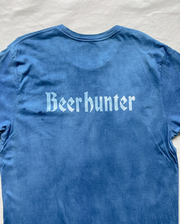 送料無料 藍染 BEER HUNTER ビール好きに!  オーガニックコットンTシャツ 鹿 絞り染め 4枚目の画像