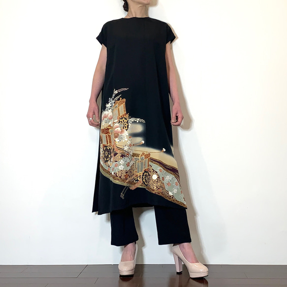 着物リメイク 留袖 ロングトップスのセットアップ 長褲 komomo