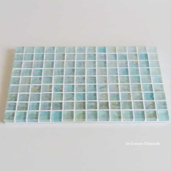 透明淺藍色玻璃馬賽克瓷磚展示托盤 超薄大號（裝飾架、配件架、固定裝置）【定制】 第3張的照片