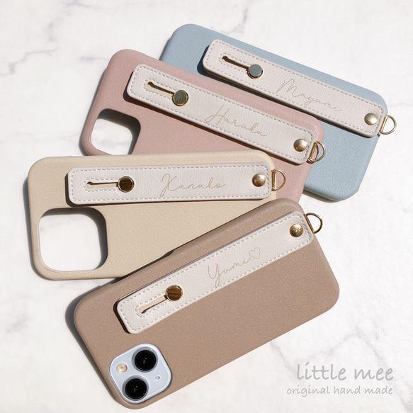 全機種対応 名入れ無料♡背面ベルト付 ハイクオリティ シンプルレザー調スマホケース 背面カバー iPhone17 16他 3枚目の画像