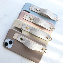 全機種対応 名入れ無料♡背面ベルト付 ハイクオリティ シンプルレザー調スマホケース 背面カバー iPhone17 16他 7枚目の画像