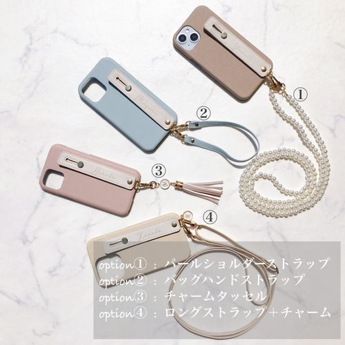 全機種対応 名入れ無料♡背面ベルト付 ハイクオリティ シンプルレザー 