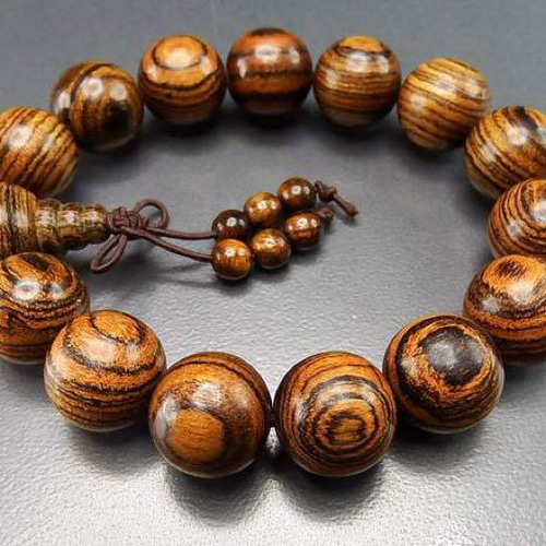 石街 虎紋 檀木 木製 数珠 念珠 大玉 15mm 弟子玉付 ブレスレット 