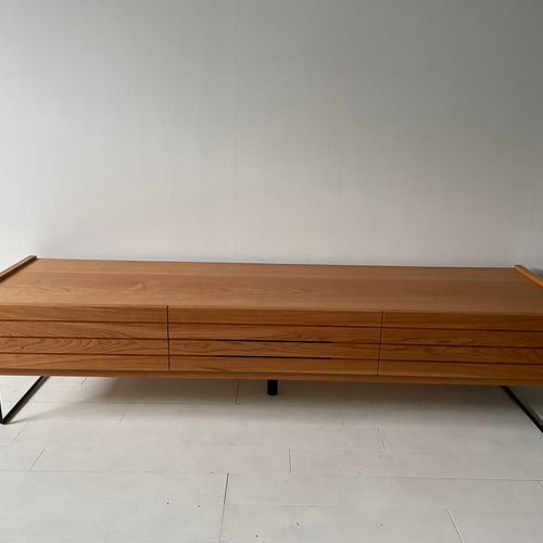 無垢材】テレビボード 150㎝ ミディアムブラウン 鉄脚 鉄取手 無垢材