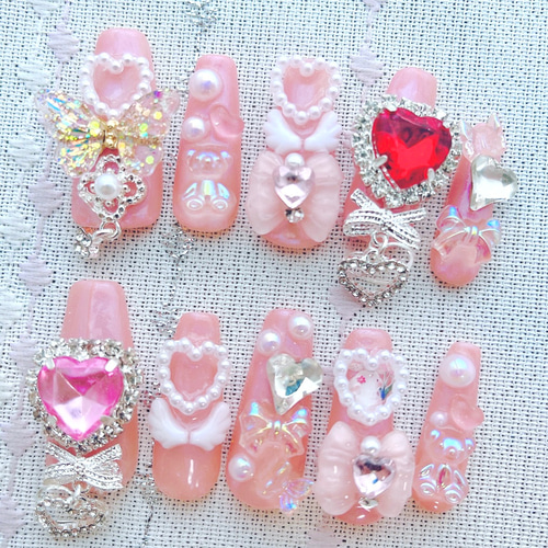 ゴテゴテネイル/量産型ネイル/ピンクネイル/ロングネイルチップ/ネイル