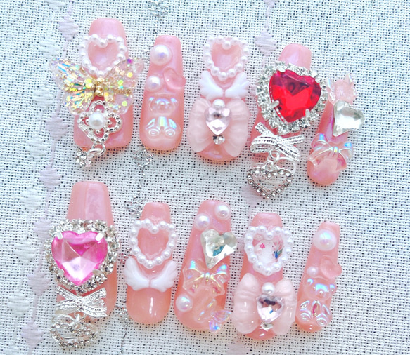 ネイルチップ 量産型 フリル ツイード 羽 推しネイル ゴテゴテ 赤 #12 人気順｜ツイード/量産型ネイルのネイルデザイン｜ネイルブック