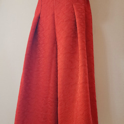 厚いシルク生地  絹  朱色 1タック ロングワイドパンツ 美しいシルエット M～Lサイズ 1枚目の画像