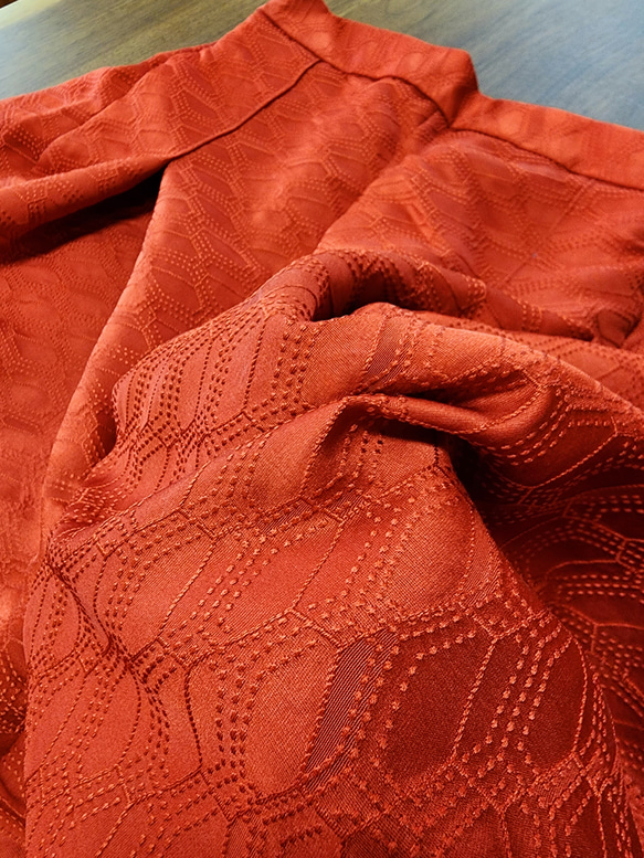 厚いシルク生地  絹  朱色 1タック ロングワイドパンツ 美しいシルエット M～Lサイズ 5枚目の画像