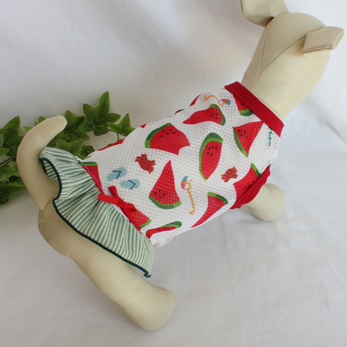 スイカメッシュのワンピース【受注】犬服オーダー製作（SSS～LLL