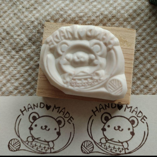消しゴムはんこ♪ ハンドメイド くま 編み物 タグ スタンプ ワン