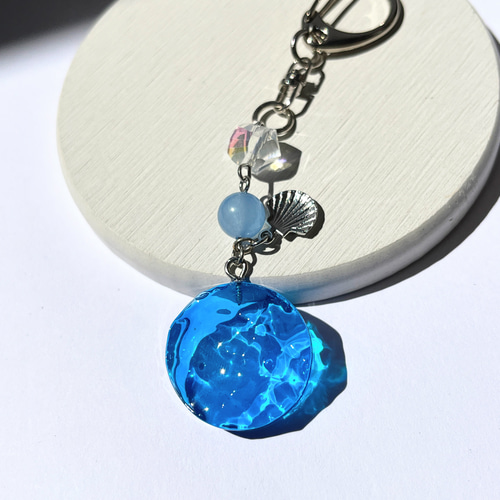ブルー×シーブルージェイドの御守り海ストラップ‪☆ / お守り / 天然石‬