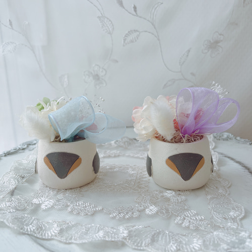 選べるシマエナガのナチュラルフラワーアレンジ プリザーブドフラワー