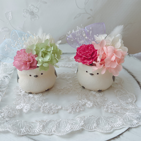 選べるシマエナガのナチュラルフラワーアレンジ プリザーブドフラワー