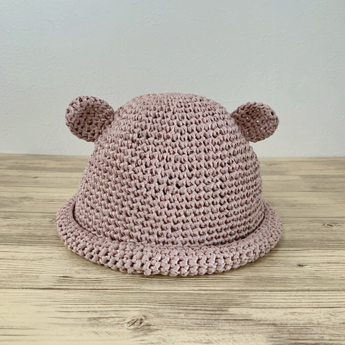 麦わらくまみみ帽 【くすみピンク】(40〜58cm) ハット q.e.d. 通販 