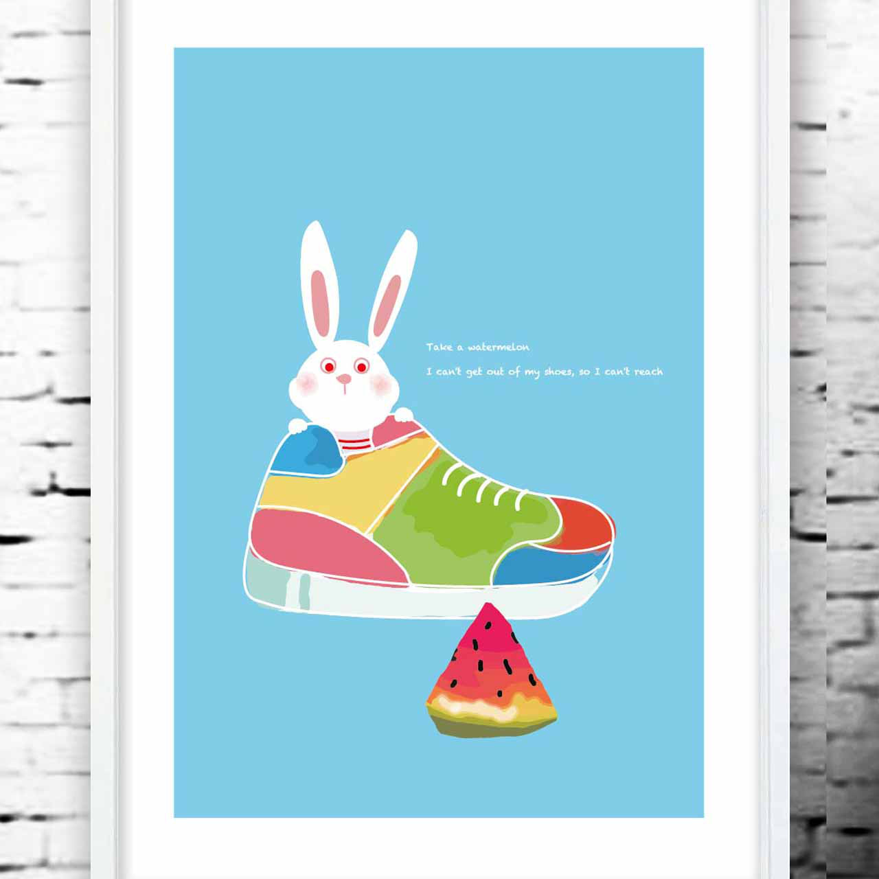 スイカ取ってぇ〜　うさぎ　イラスト　ポスター　A4 A3 A2 A1　アートポスター　（アート　sei　新着順）1422