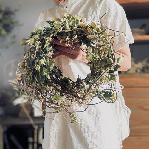 ドライフラワーリース】枝物を楽しむ ボタニカルグリーンリース ドライ  