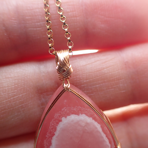 可愛い❤】インカローズペンダントトップワイヤーラップハンドメイド 4×2